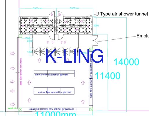 Túnel de chuveiro de ar de sala limpa de tamanho personalizável com fluxo de ar de alta velocidade (20-25 m/s) para capacidade de várias pessoas (50+ trabalhadores)
