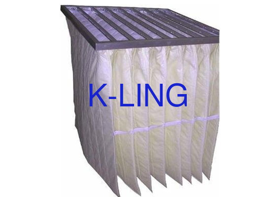 Saco de filtro de fibra de vidro sintético de humidade Saco de filtro de ar com estrutura de aço galvanizado