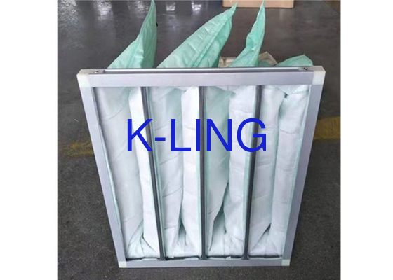 Filtro de ar de bolso de alumínio de 80% de umidade de fibra sintética com estrutura de aço galvanizado