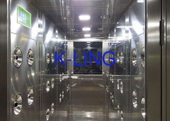 Classe 100 Chuveiro de ar de sala limpa com controlo PLC e aço inoxidável SUS304 Construção para mercadorias