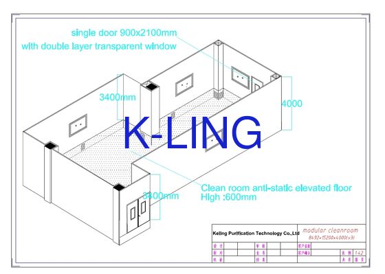 Sala limpa modular de espessura de 50 mm com nível de ruído inferior a 65 dB e material de piso de PVC ou liga de alumínio para ambientes de laboratório