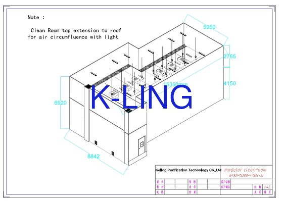 Sala limpa modular de espessura de 50 mm com nível de ruído inferior a 65 dB e material de piso de PVC ou liga de alumínio para ambientes de laboratório