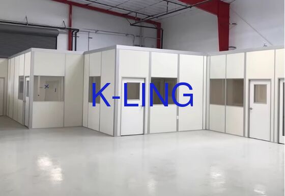 Sistema de sala limpa modular de espessura de 50 mm com piso epoxi e nível de limpeza ISO 5 para fabricação de equipamentos ópticos