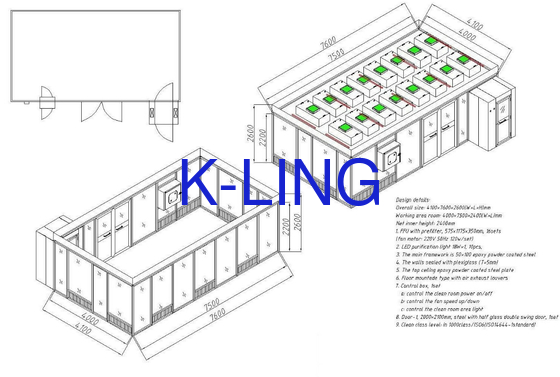Sala de limpeza do fluxo H13-H14 laminar em Cleanrooom com velocidade de ar 0.3-0.5m/S